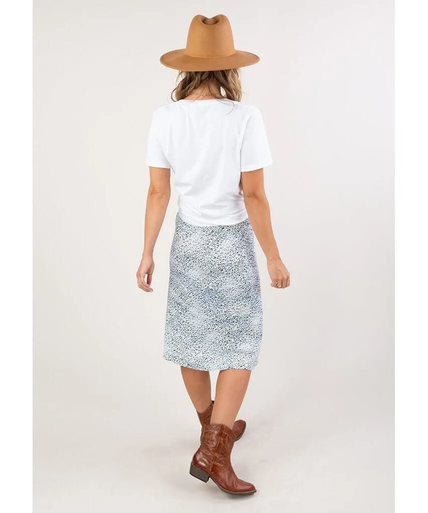 Abstract Leopard Print Midi Skirt Blue Ivory