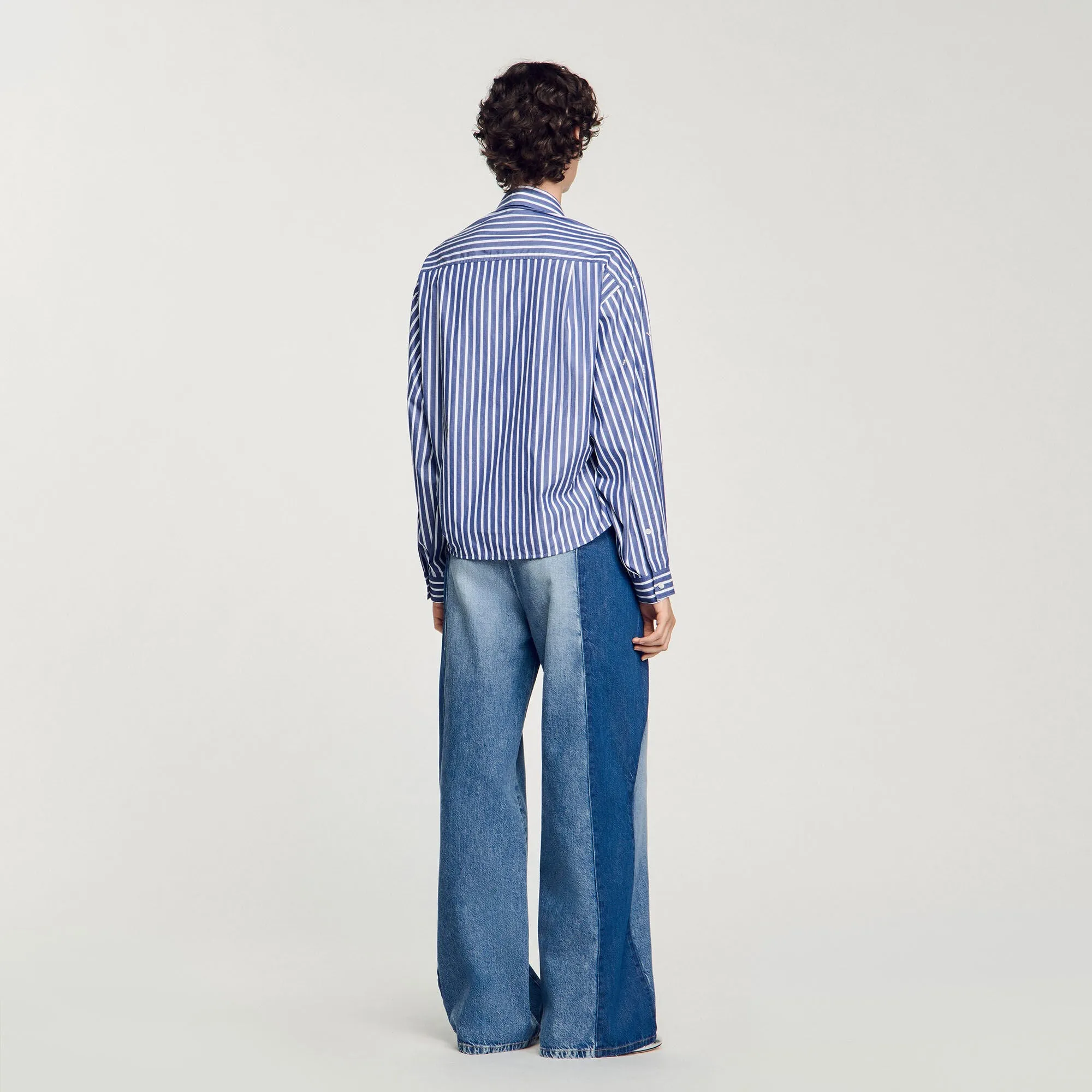 Agathe Beaded Striped Shirt Blue