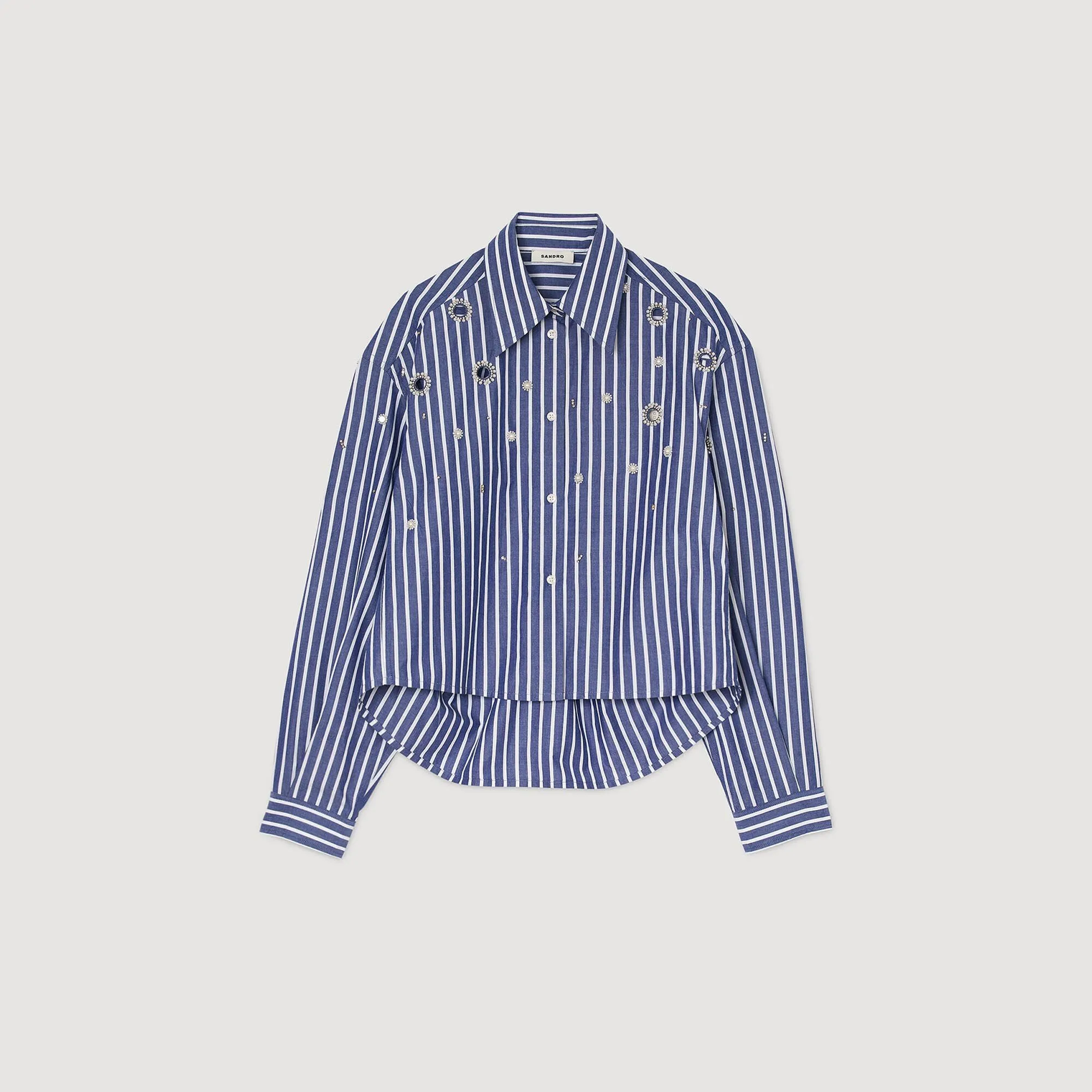 Agathe Beaded Striped Shirt Blue