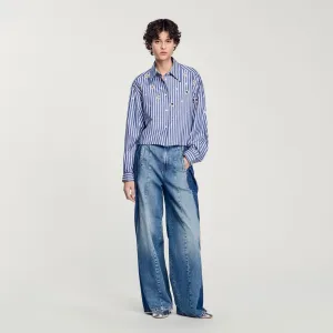 Agathe Beaded Striped Shirt Blue