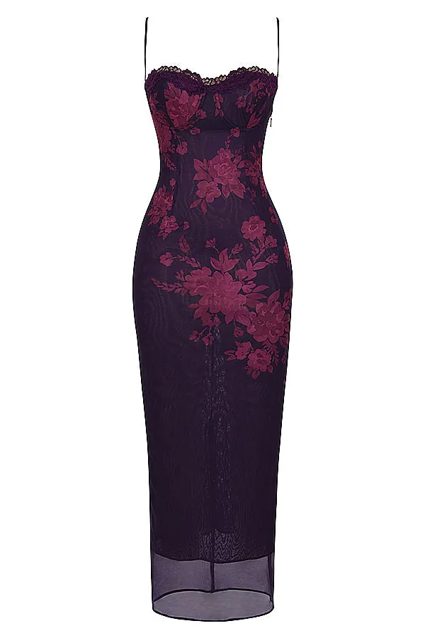 Amozae-nye outfits back to school dress  Aiza Grape Floral Print Maxi Dress