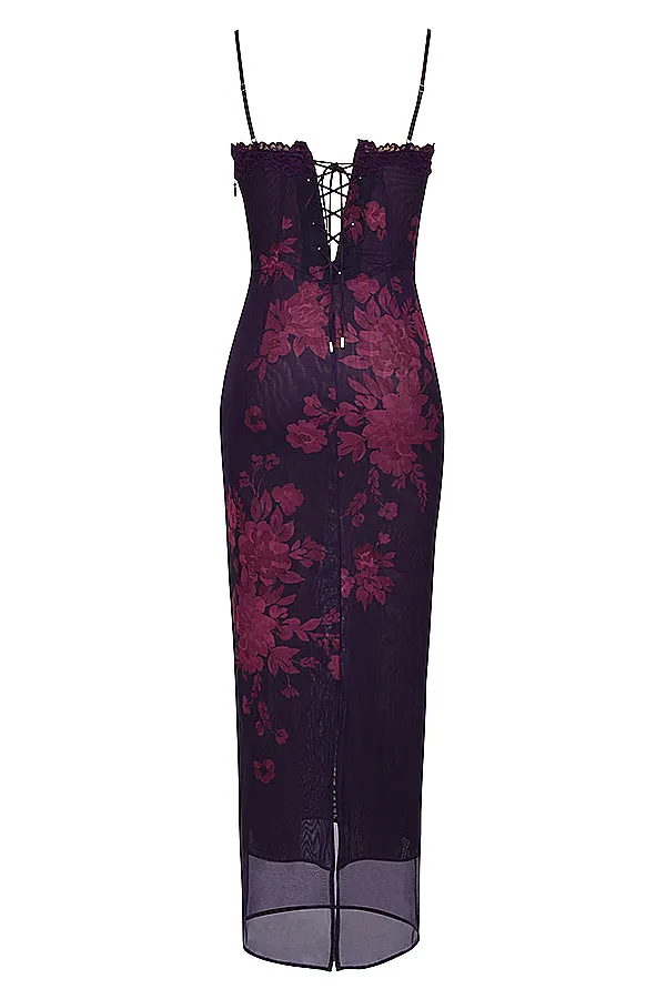 Amozae-nye outfits back to school dress  Aiza Grape Floral Print Maxi Dress