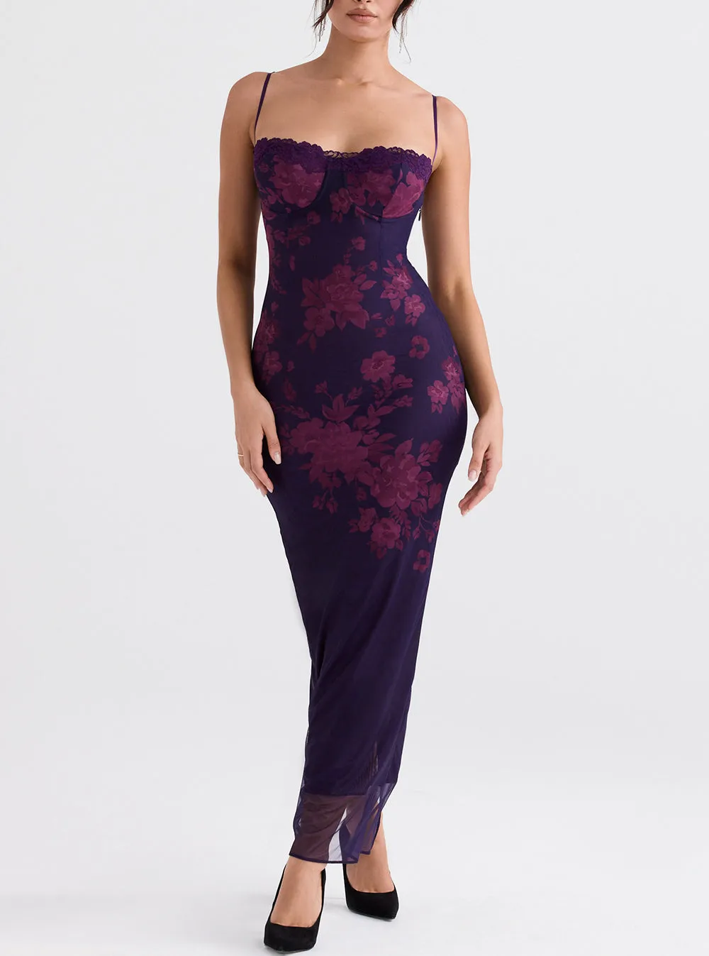 Amozae-nye outfits back to school dress  Aiza Grape Floral Print Maxi Dress