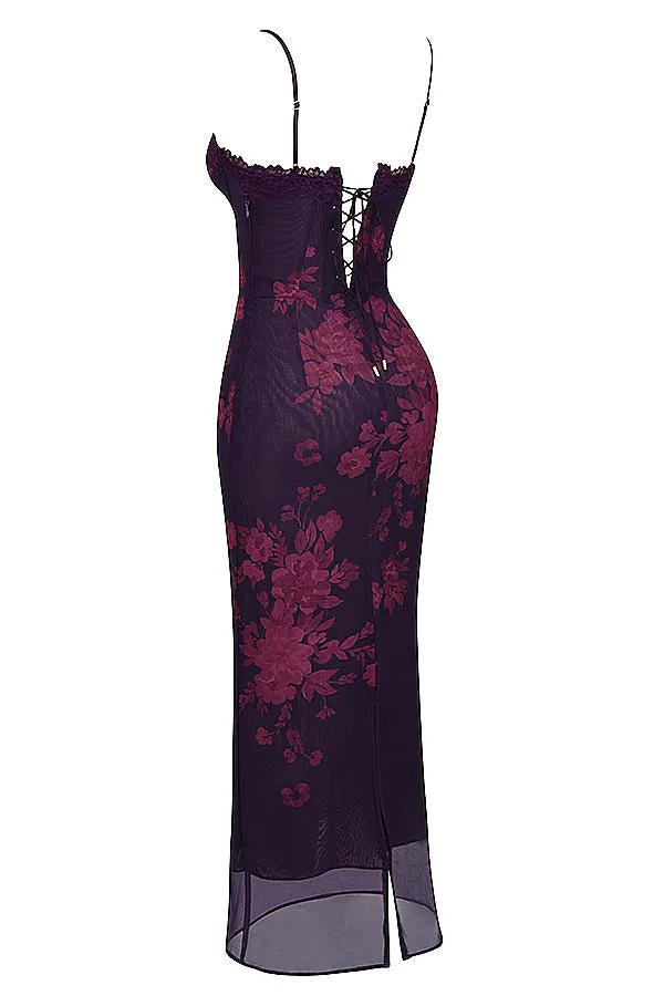 Amozae-nye outfits back to school dress  Aiza Grape Floral Print Maxi Dress