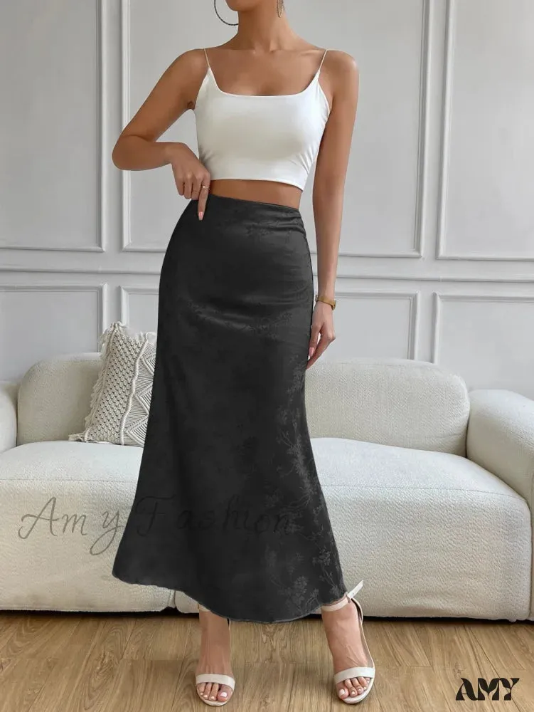 Amy Fashion - High Waist Jacquard Satin A-line Skirt