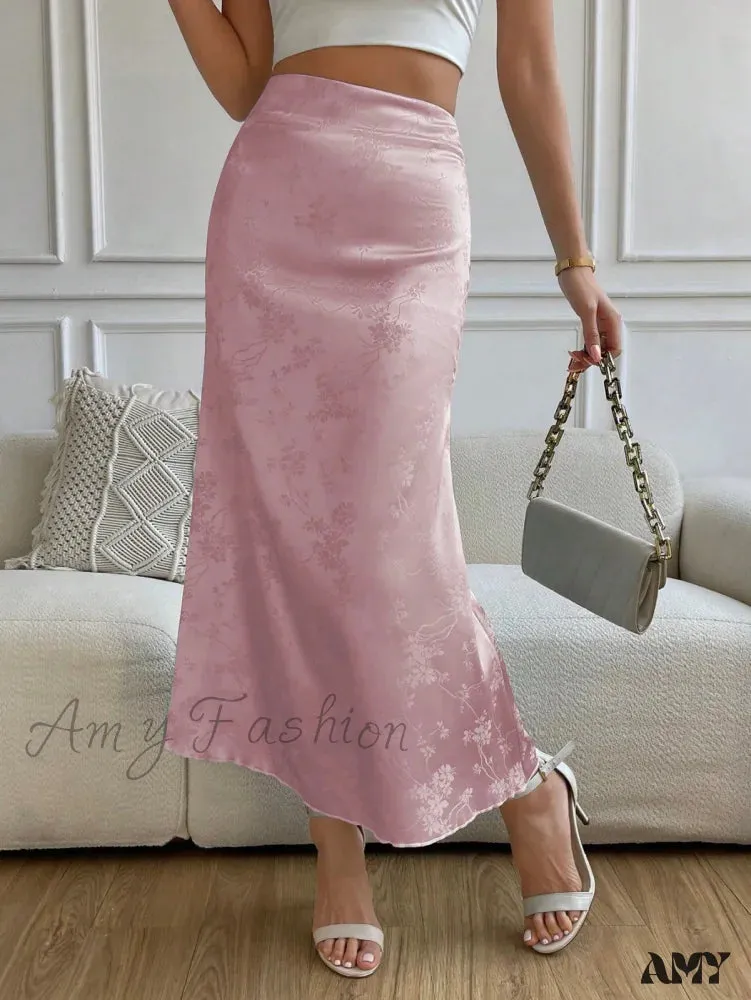 Amy Fashion - High Waist Jacquard Satin A-line Skirt