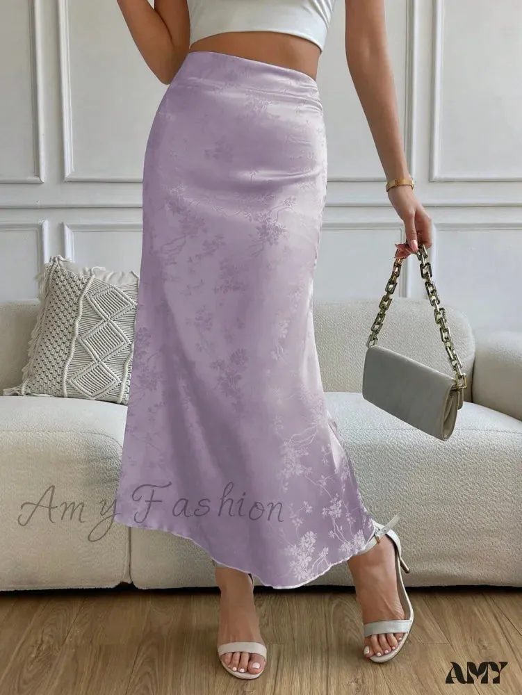 Amy Fashion - High Waist Jacquard Satin A-line Skirt