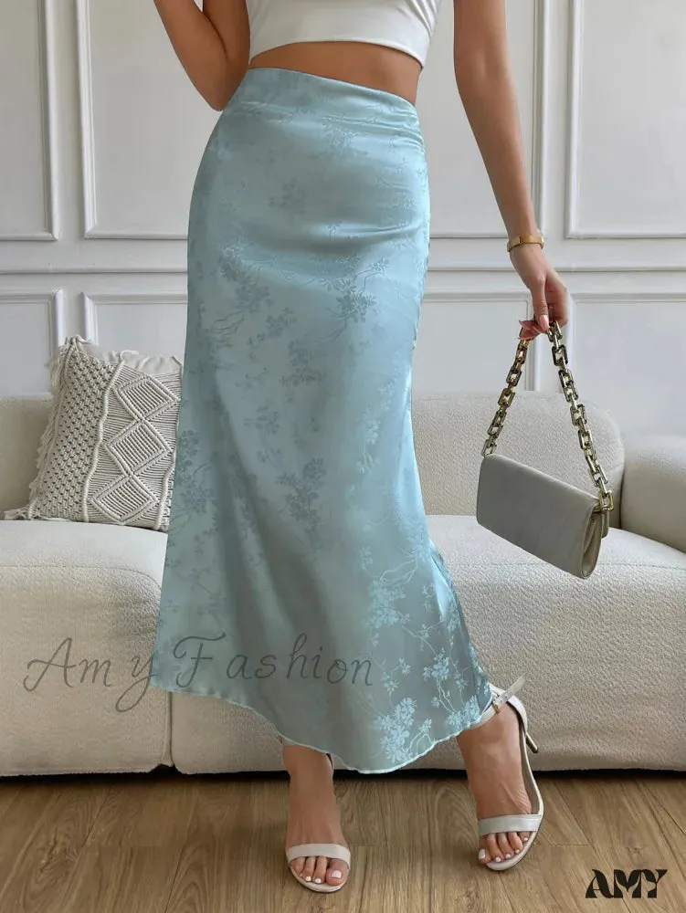 Amy Fashion - High Waist Jacquard Satin A-line Skirt
