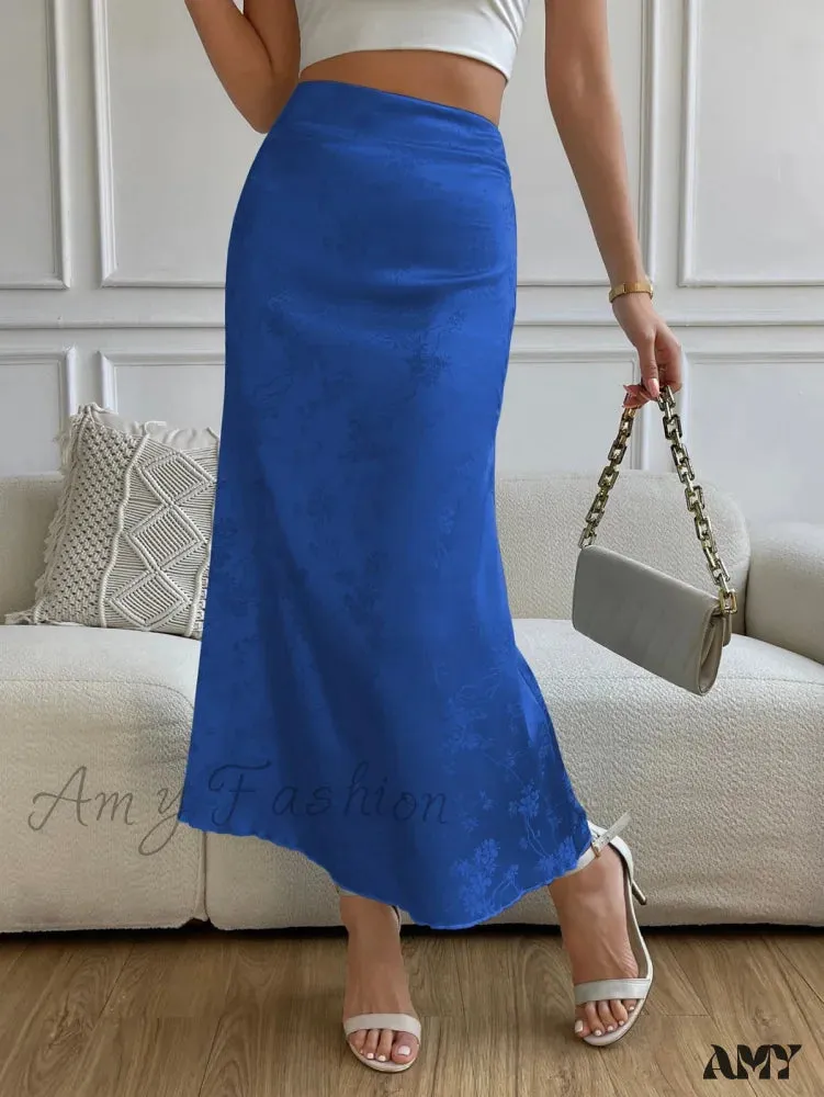 Amy Fashion - High Waist Jacquard Satin A-line Skirt