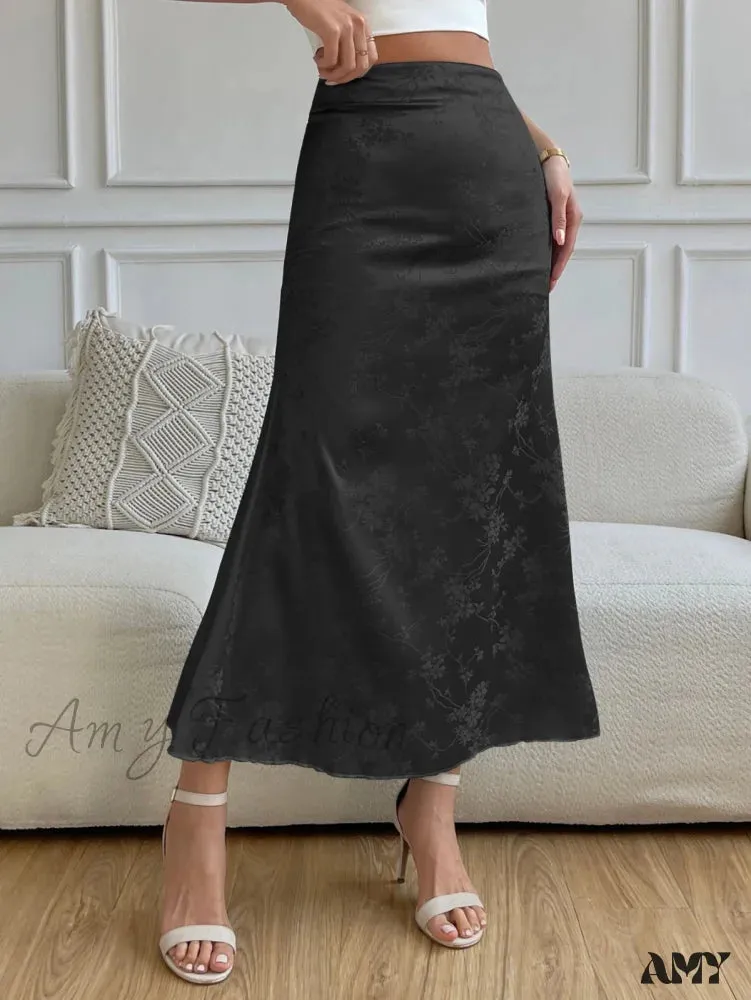 Amy Fashion - High Waist Jacquard Satin A-line Skirt