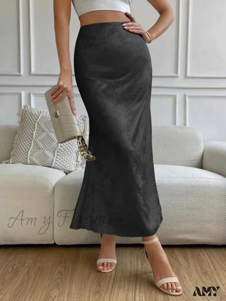 Amy Fashion - High Waist Jacquard Satin A-line Skirt