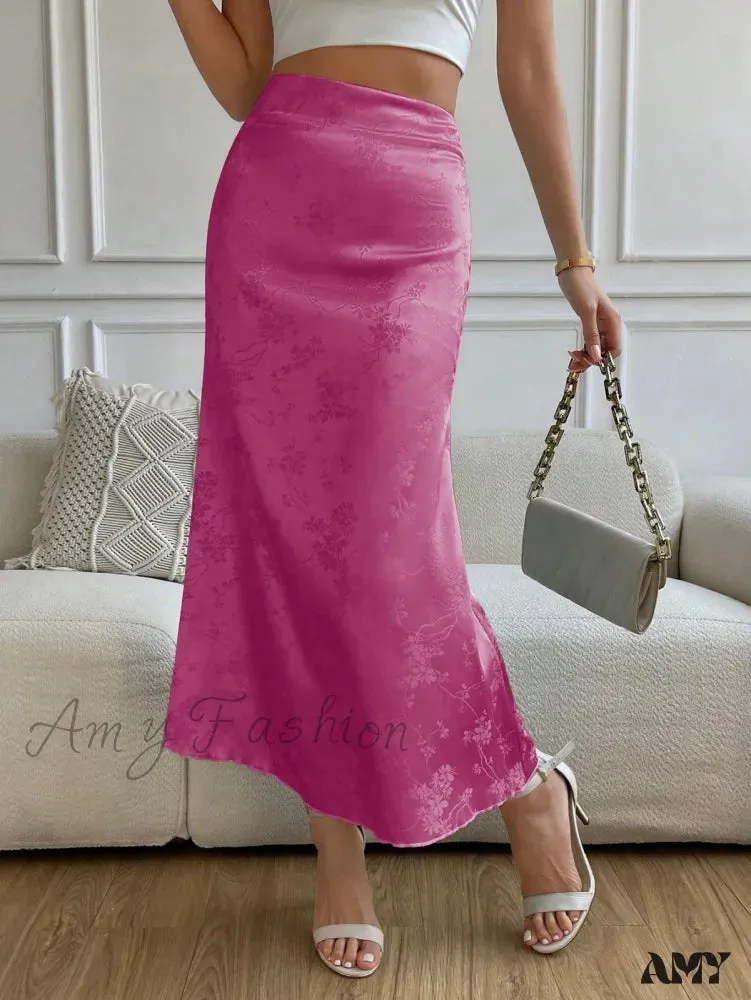 Amy Fashion - High Waist Jacquard Satin A-line Skirt