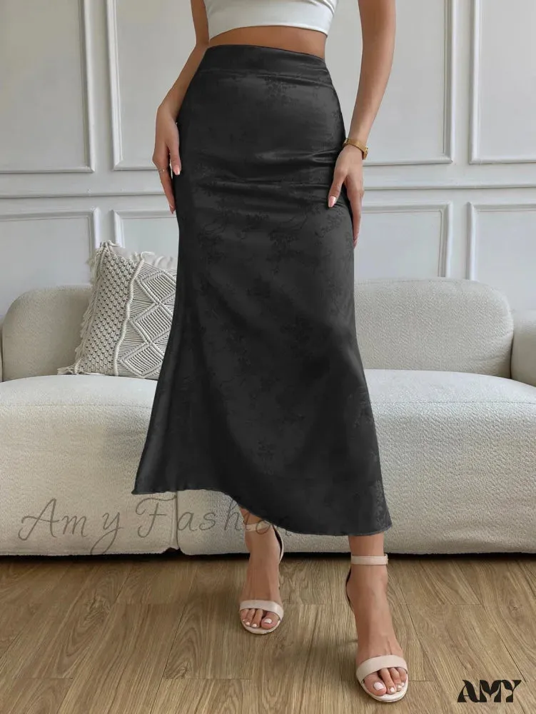 Amy Fashion - High Waist Jacquard Satin A-line Skirt