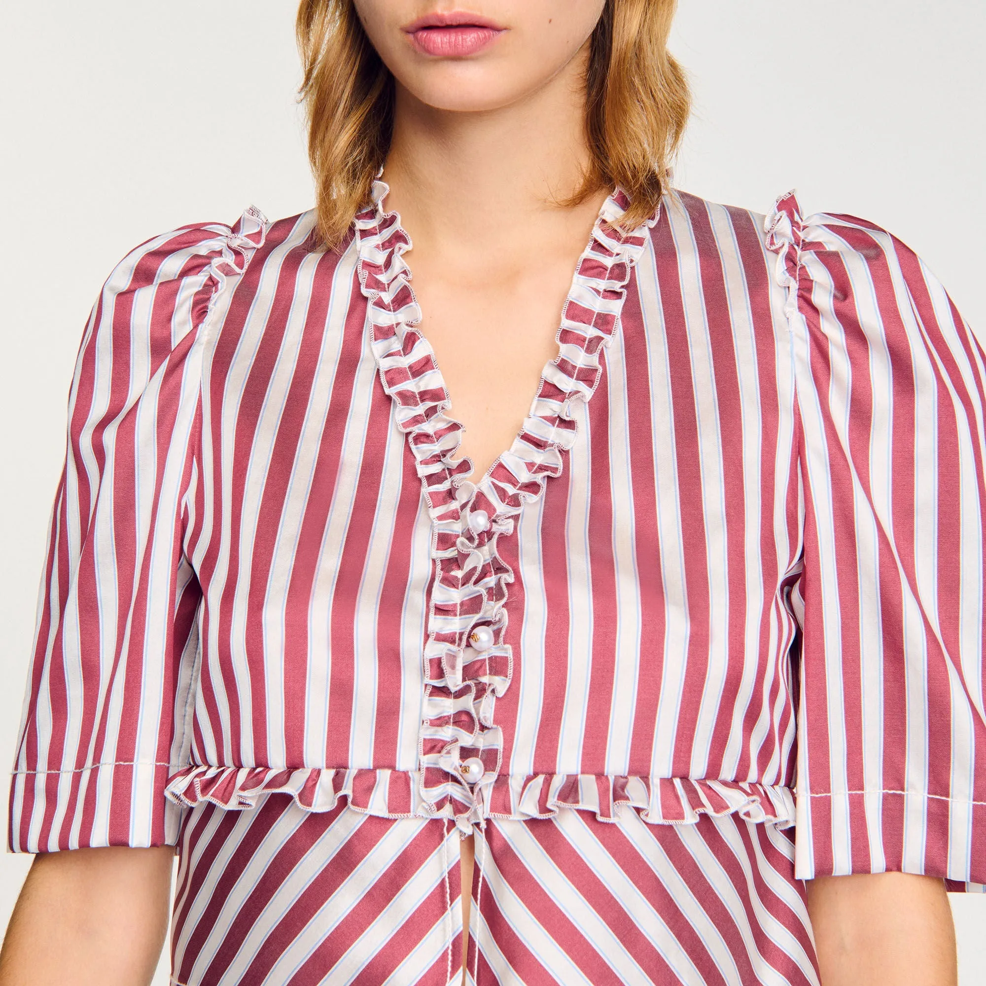 Arlequin Ruffled Striped Shirt Burgundy / White