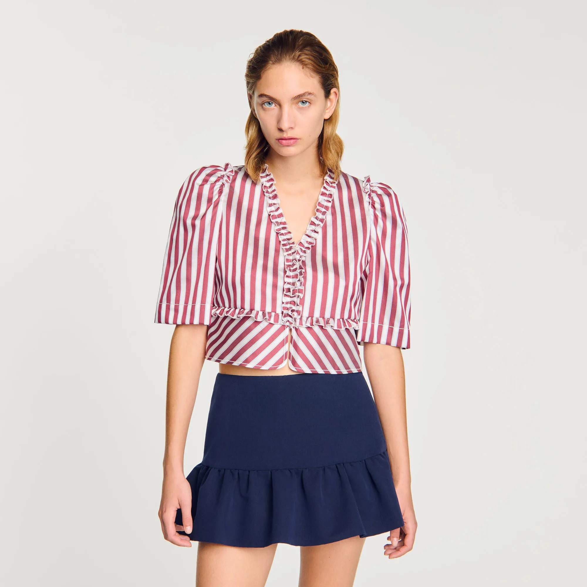 Arlequin Ruffled Striped Shirt Burgundy / White