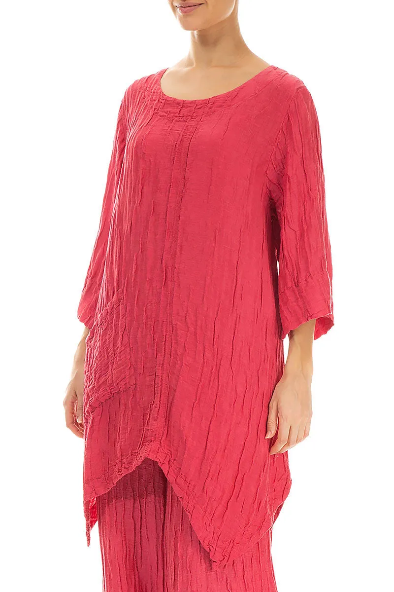Asymmetric Crinkled Raspberry Silk Linen Tunic