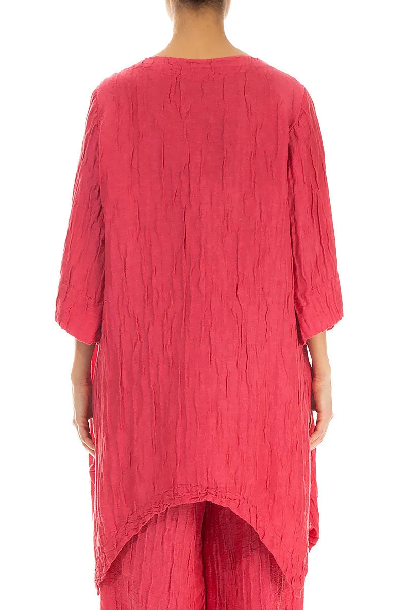 Asymmetric Crinkled Raspberry Silk Linen Tunic