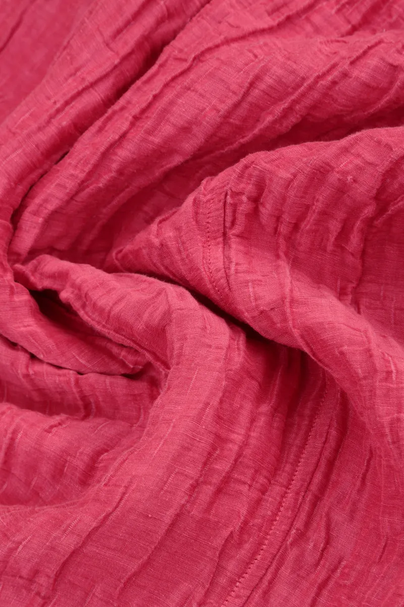 Asymmetric Crinkled Raspberry Silk Linen Tunic