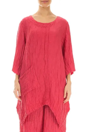Asymmetric Crinkled Raspberry Silk Linen Tunic
