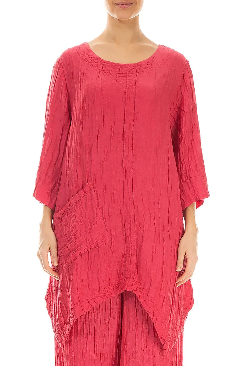 Asymmetric Crinkled Raspberry Silk Linen Tunic