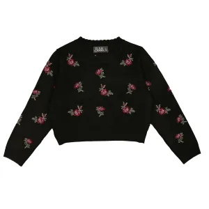 Belati Black Cross Stitch Embroidered Round Neck Knit (BKN363)