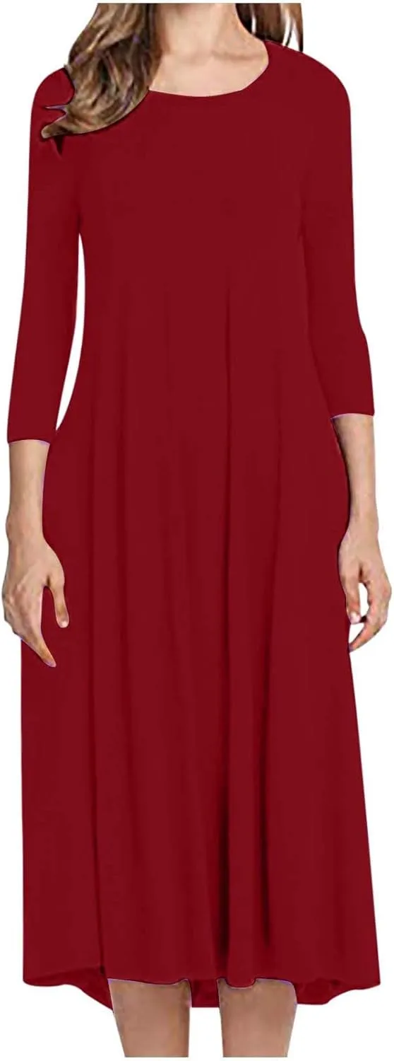 Binmer Fall Dresses for Women 3/4 Sleeve Plus Size Tshirt Dresses Casual Loose Fit Swing Winter Dresses 2024 Fashion S-3XL