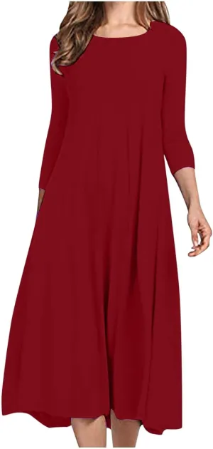 Binmer Fall Dresses for Women 3/4 Sleeve Plus Size Tshirt Dresses Casual Loose Fit Swing Winter Dresses 2024 Fashion S-3XL