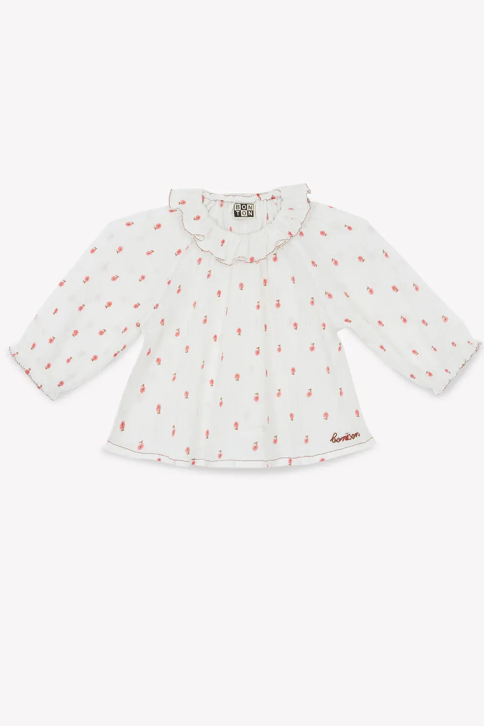 Bonton Baby Ecru Bonton Blouse   Pink Bloomer Set