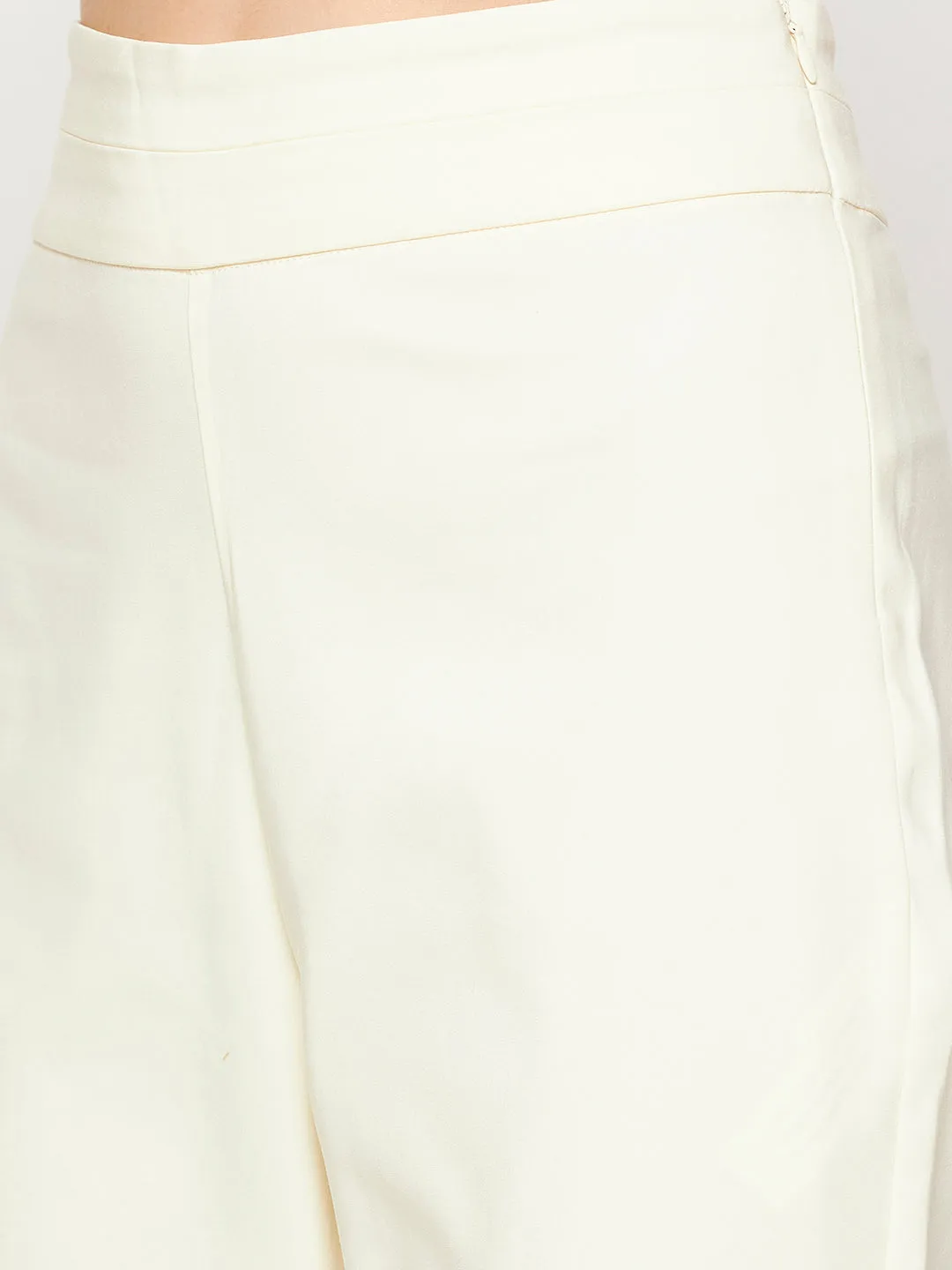 Camla Barcelona Elasticated Flared Solid Off White Trouser For Women
