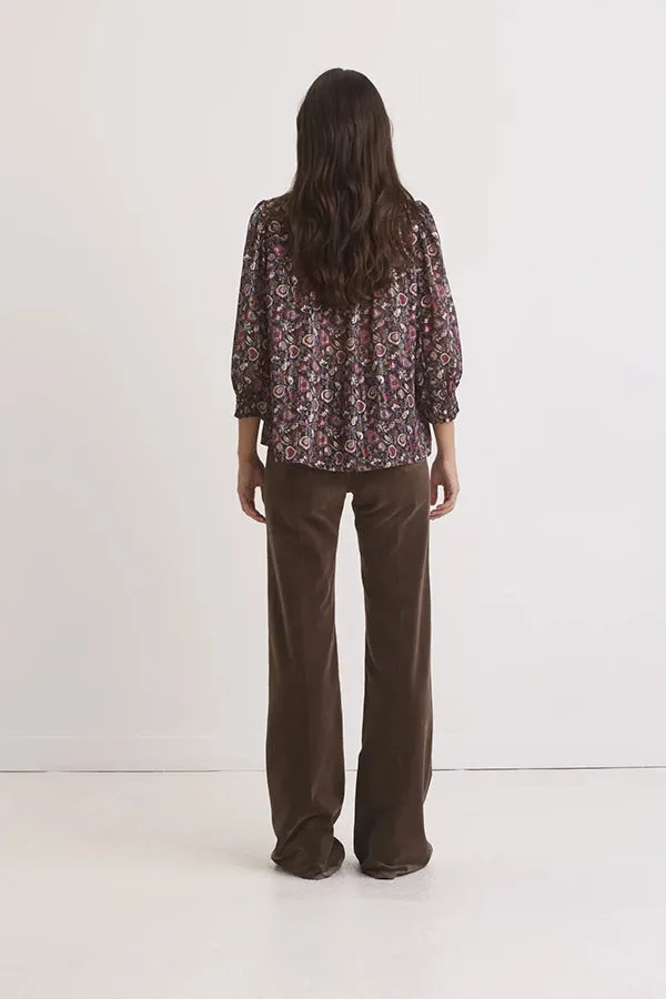 CASEY PRINTED MUSLIN ON STRIPED LAME JACQUARD BLOUSE
