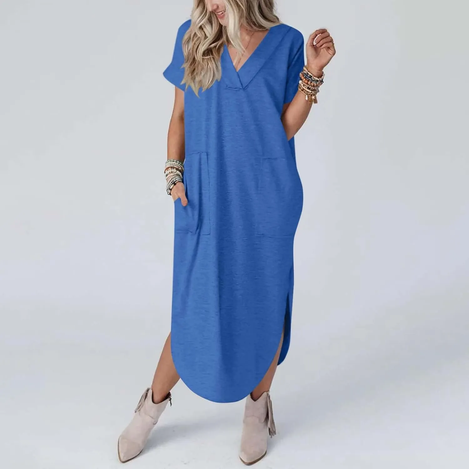 Casual Dresses for Women Summer Short Sleeve T-Shirt Dress Swing A Line Beach Vacation Sundresses with Pockets