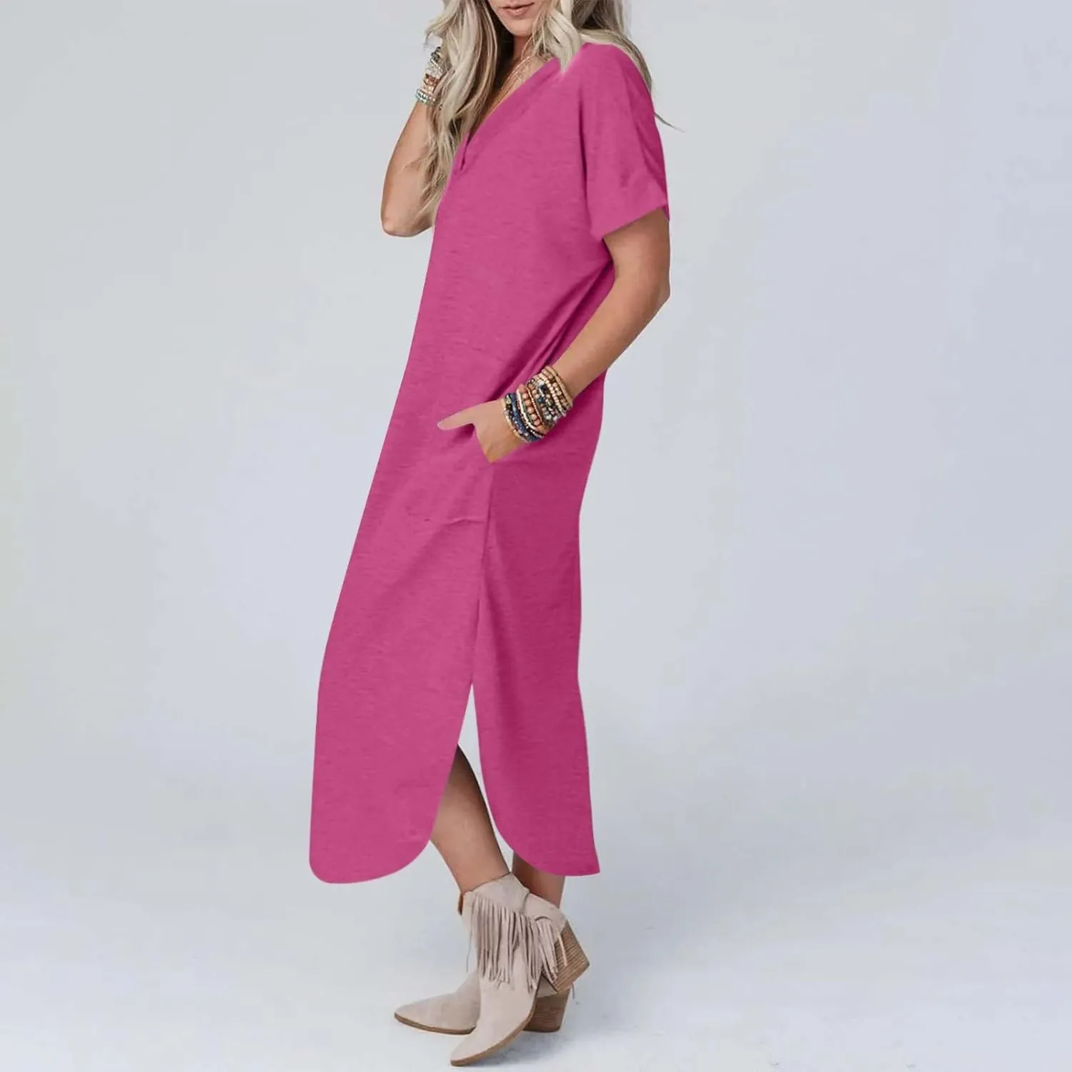Casual Dresses for Women Summer Short Sleeve T-Shirt Dress Swing A Line Beach Vacation Sundresses with Pockets