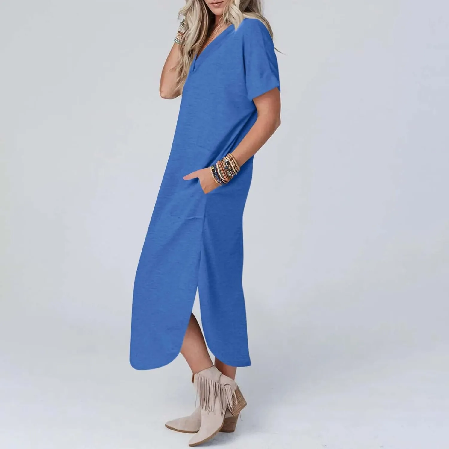 Casual Dresses for Women Summer Short Sleeve T-Shirt Dress Swing A Line Beach Vacation Sundresses with Pockets