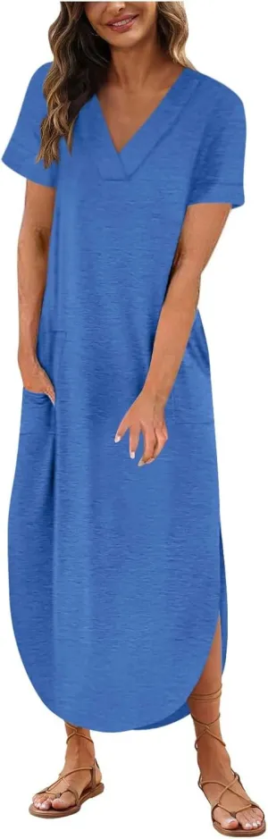 Casual Dresses for Women Summer Short Sleeve T-Shirt Dress Swing A Line Beach Vacation Sundresses with Pockets