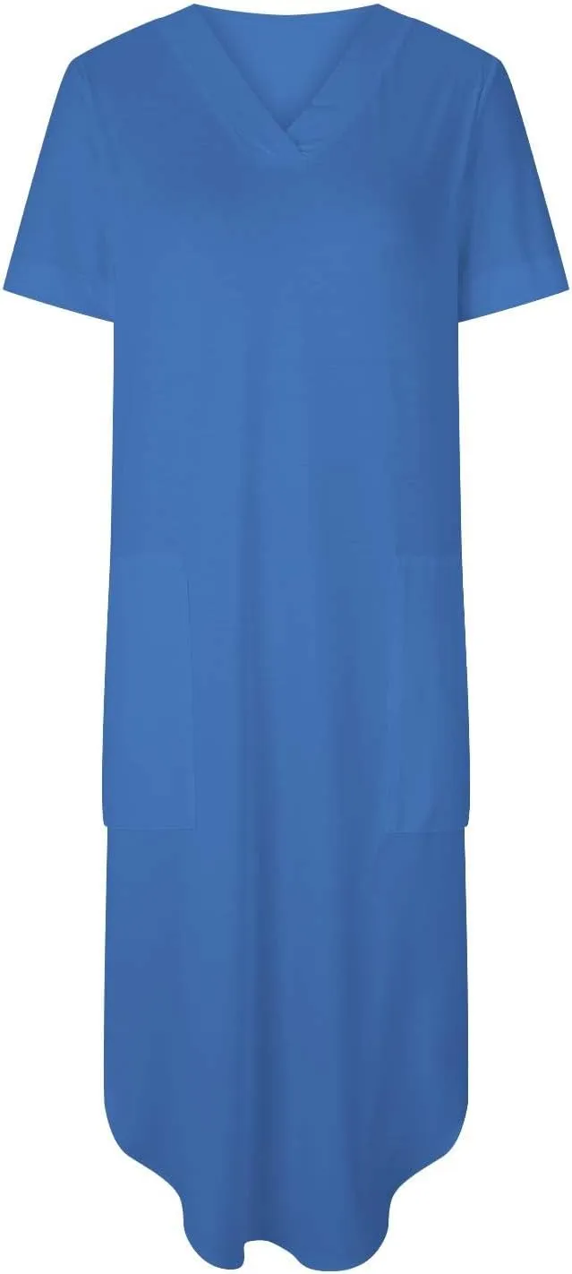 Casual Dresses for Women Summer Short Sleeve T-Shirt Dress Swing A Line Beach Vacation Sundresses with Pockets