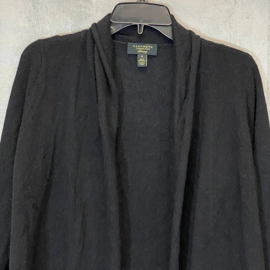 CHARTER CLUB Women's Black Open-Front Relaxed-Fit Cashmere Cardigan SZ S