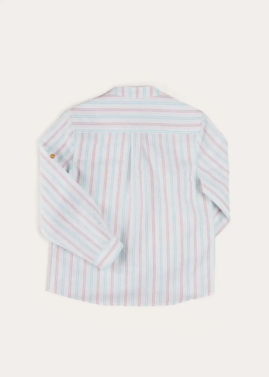 Chesham Striped Mao Collar Long Sleeve Shirt in Red (3-10yrs)