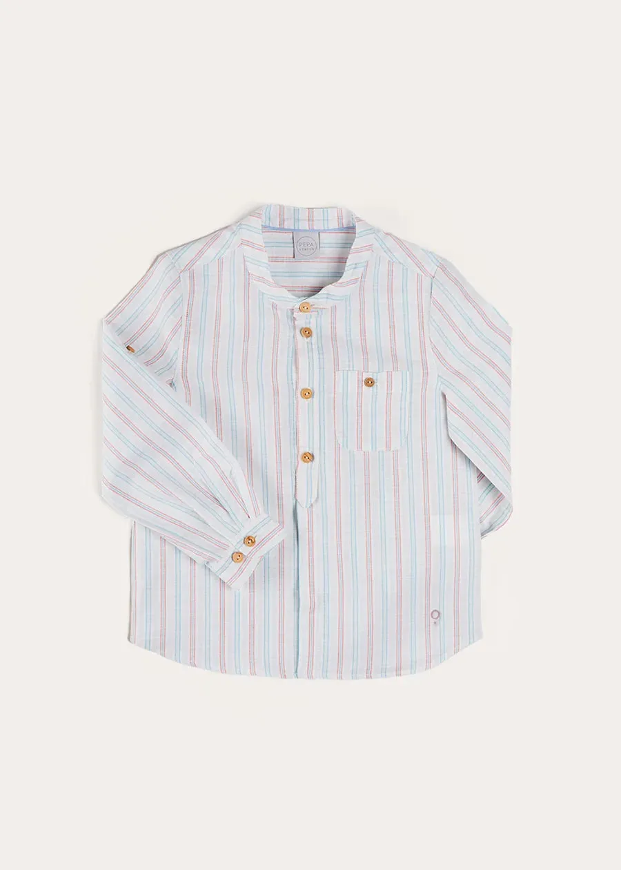 Chesham Striped Mao Collar Long Sleeve Shirt in Red (3-10yrs)