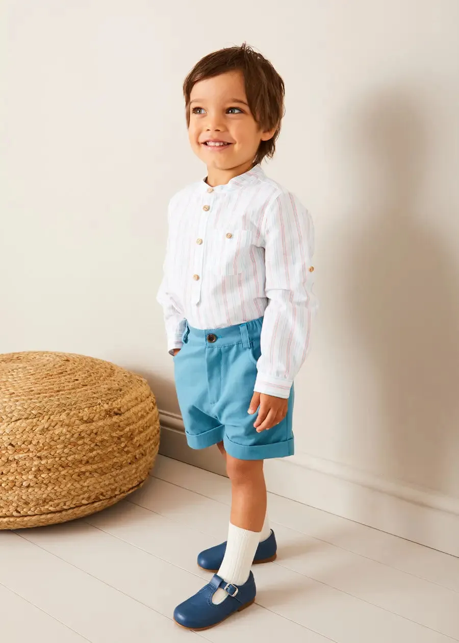 Chesham Striped Mao Collar Long Sleeve Shirt in Red (3-10yrs)