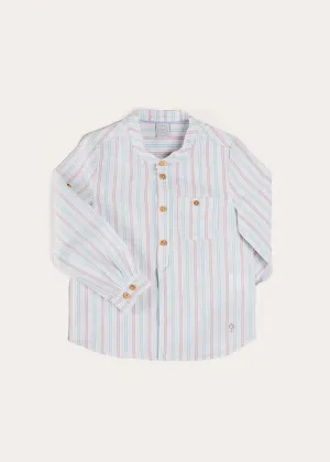 Chesham Striped Mao Collar Long Sleeve Shirt in Red (3-10yrs)