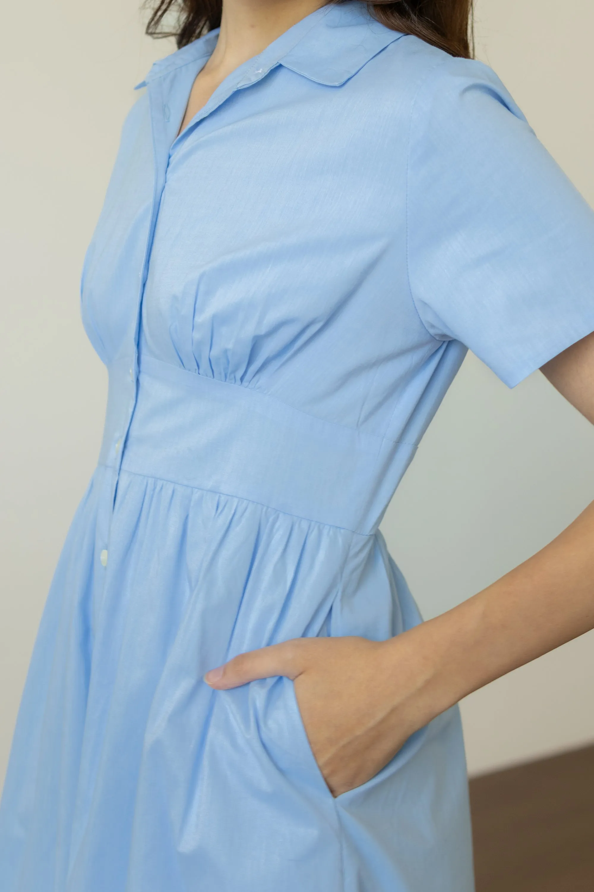 Classic Shirt Dress with Bust Detail - Dove Blue