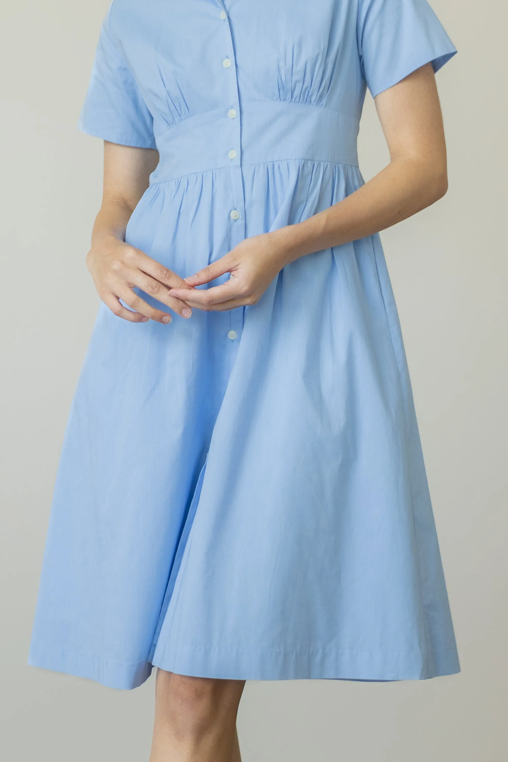 Classic Shirt Dress with Bust Detail - Dove Blue