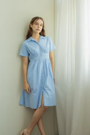 Classic Shirt Dress with Bust Detail - Dove Blue