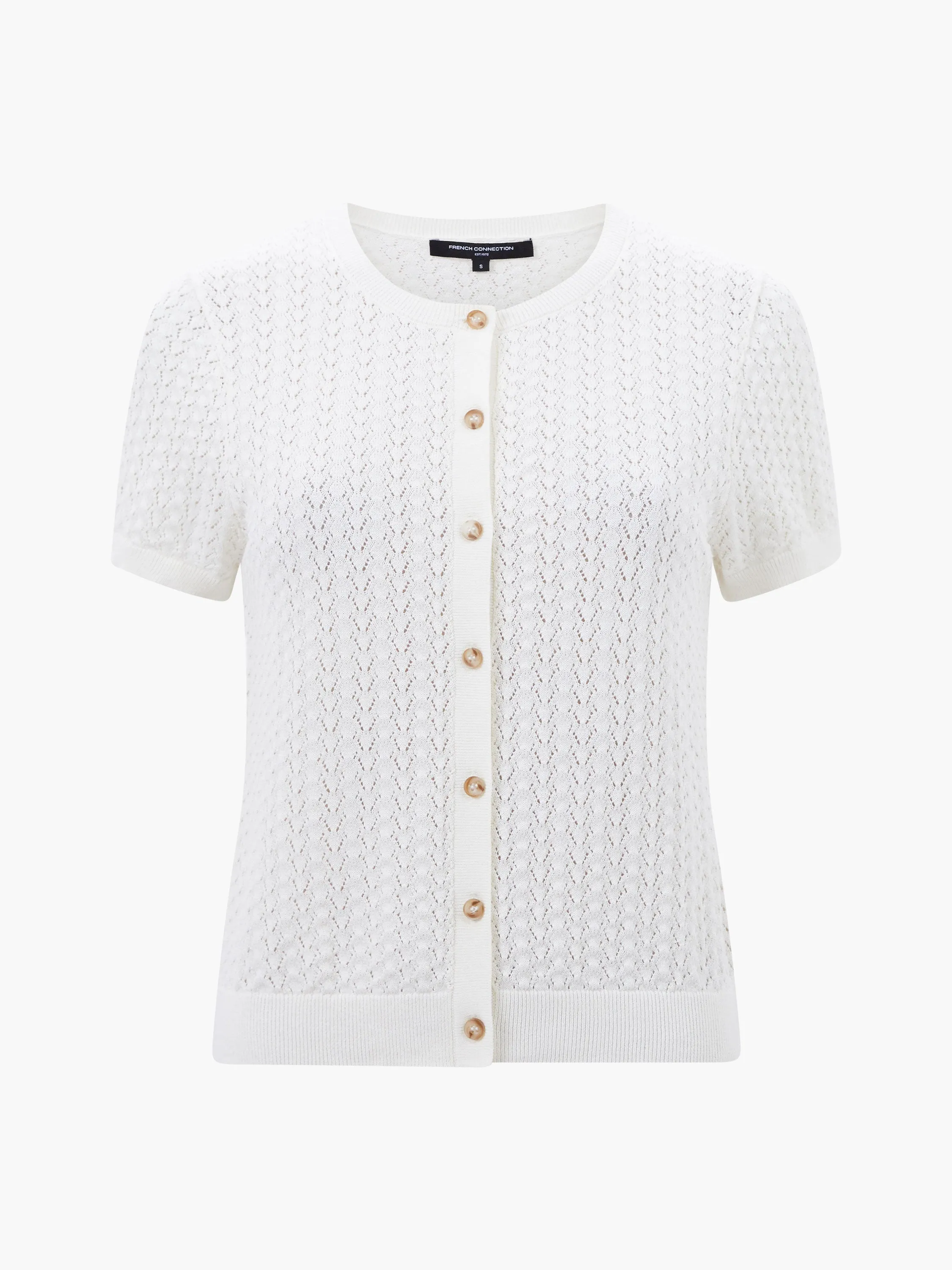 Cotton Blend Pointelle Short Sleeve Cardigan