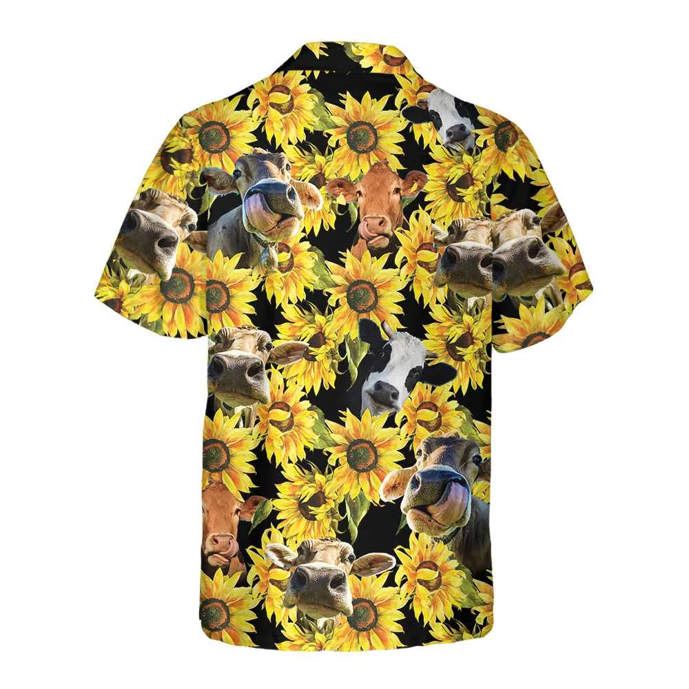 Cow With Sunflower Hawaiian Shirt, Tropical Cow Shirt For Men And Women, Funny Cow Print Shirt Gift Idea