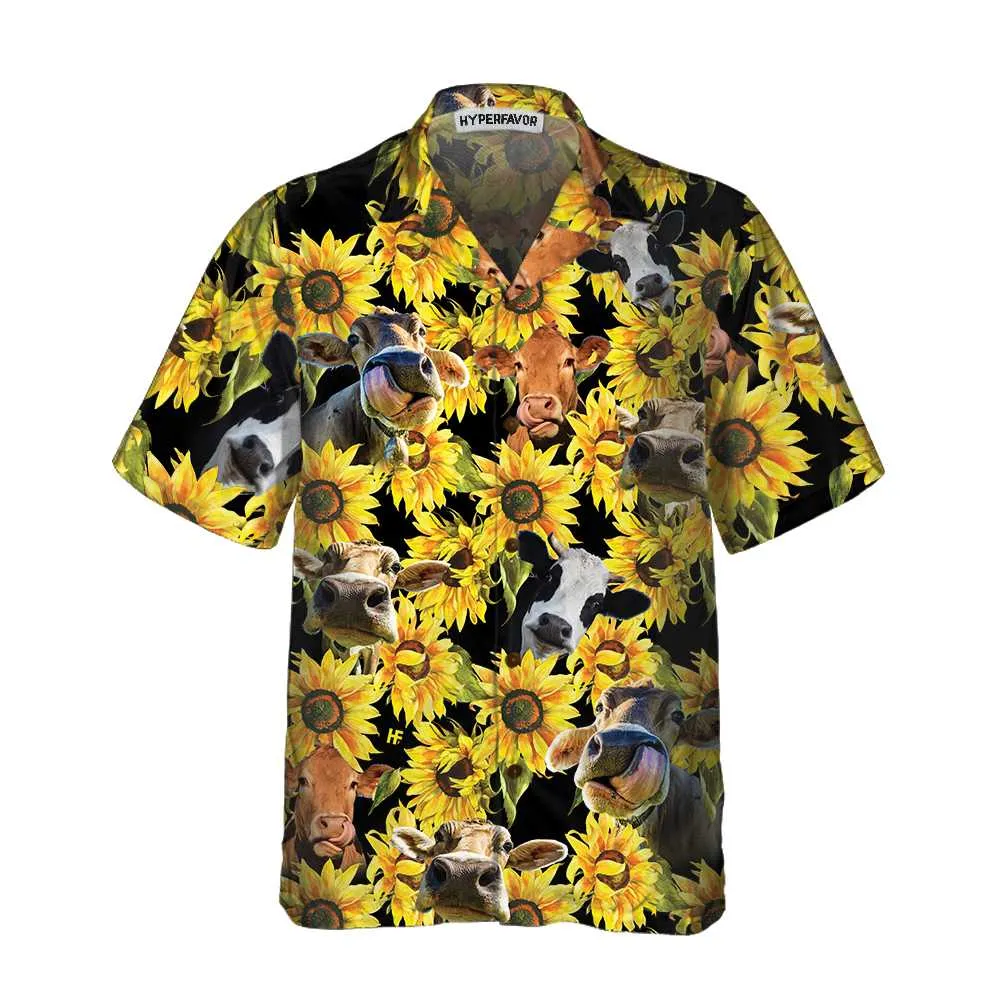 Cow With Sunflower Hawaiian Shirt, Tropical Cow Shirt For Men And Women, Funny Cow Print Shirt Gift Idea