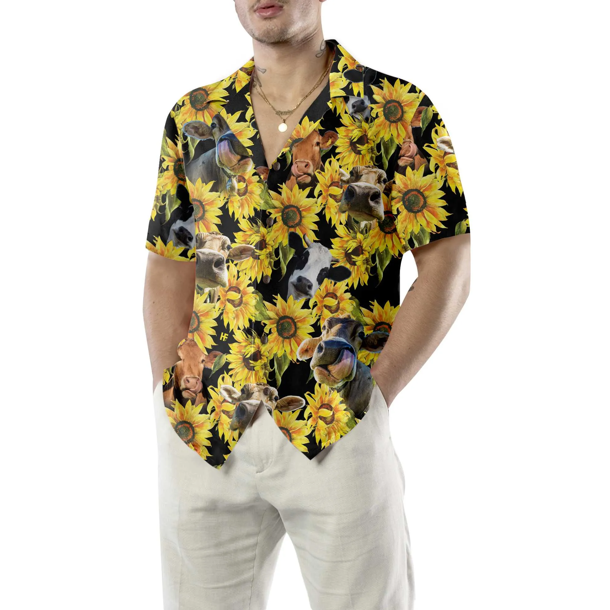 Cow With Sunflower Hawaiian Shirt, Tropical Cow Shirt For Men And Women, Funny Cow Print Shirt Gift Idea