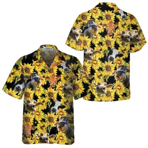 Cow With Sunflower Hawaiian Shirt, Tropical Cow Shirt For Men And Women, Funny Cow Print Shirt Gift Idea