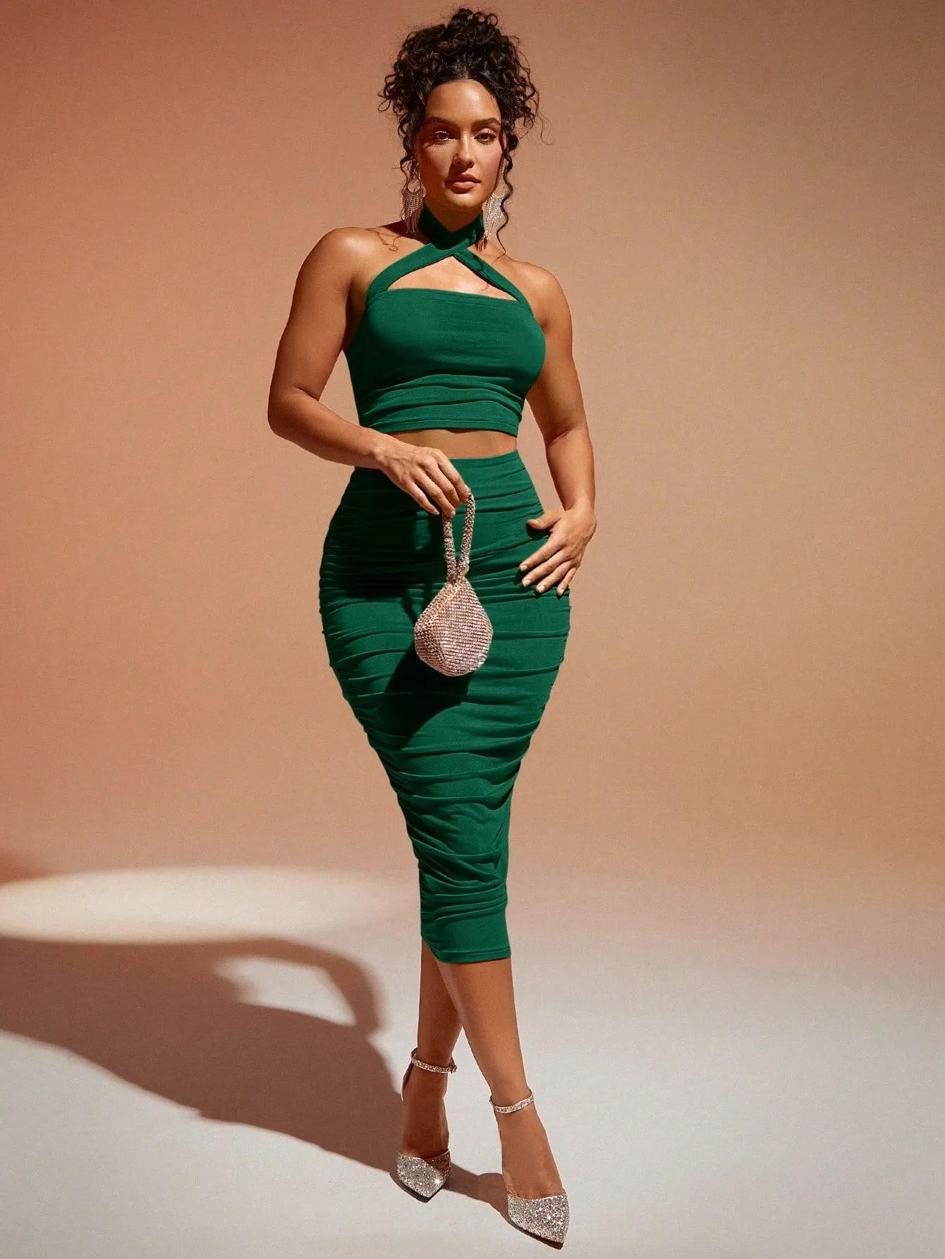Crisscross Backless Halter Top & Ruched Pencil Skirt SS23