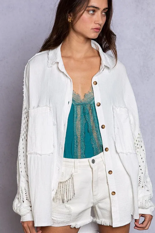 CROCHETED SLEEVE BUTTON UP TOP